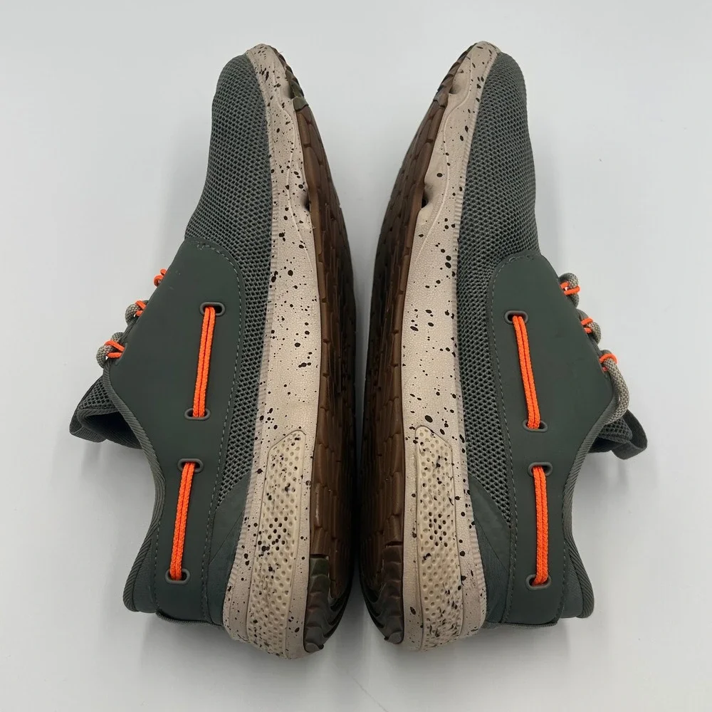 Sperry 7 SEAS 3-Eye Mens 9M Dark Green Orange Mesh Boat Shoes Sneakers STS19496